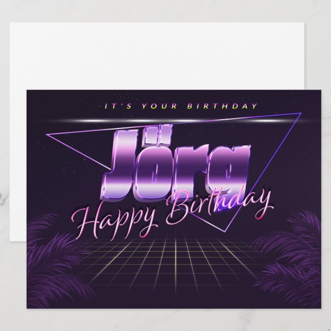 Jörg prénom carte rétro lilas anniversaire (Devant / Derrière)