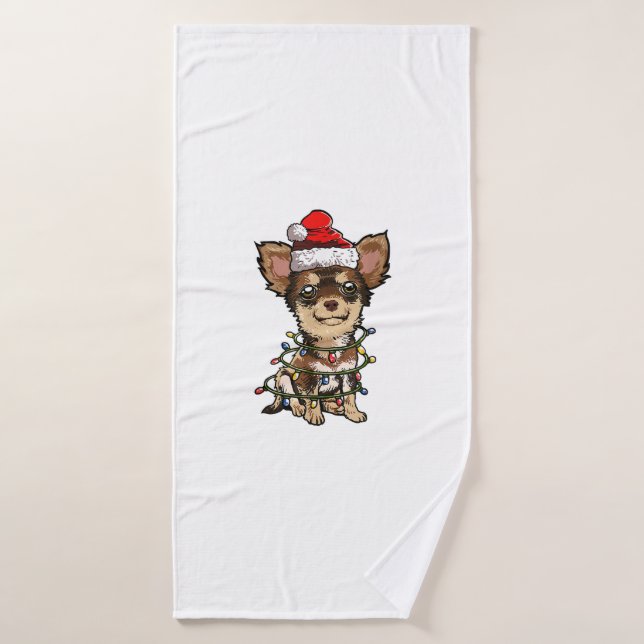 Jote Chihuahua Père Noël Feux de Noël Joyeux Noël (Serviette de bain)