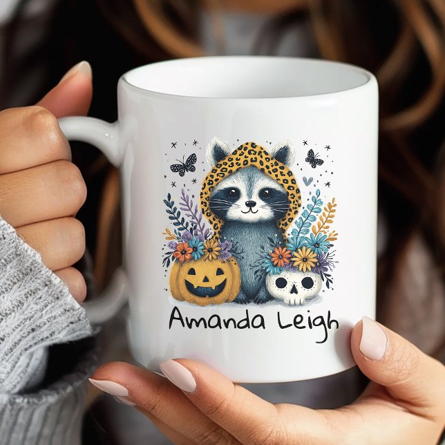 Jote Fall Raccoon Halloween florale Mug (Créateur téléchargé)