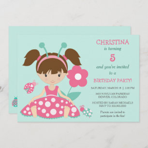 Jote Ladybug Girls Anniversaire Invitation