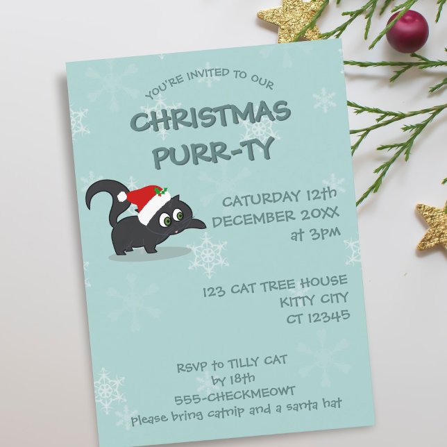 Jote Noël Chat Fête des fêtes Invitations (Christmas Purrty? Here's the invitation you can send. Meowy Catmas!)