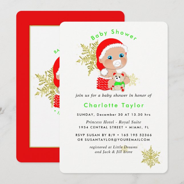 Jote Noël Père Noël Baby shower Invitation (Devant / Derrière)