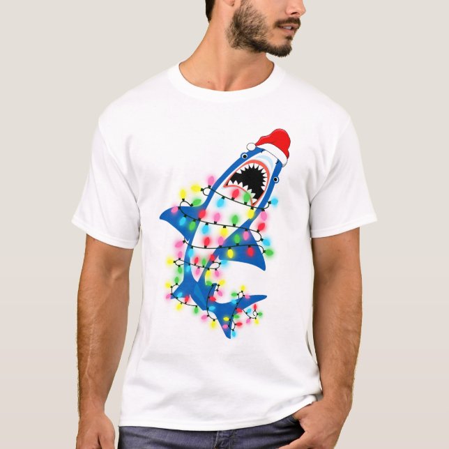 Jote Père Noël Shark Lights Noël Homme T-shirt (Devant)