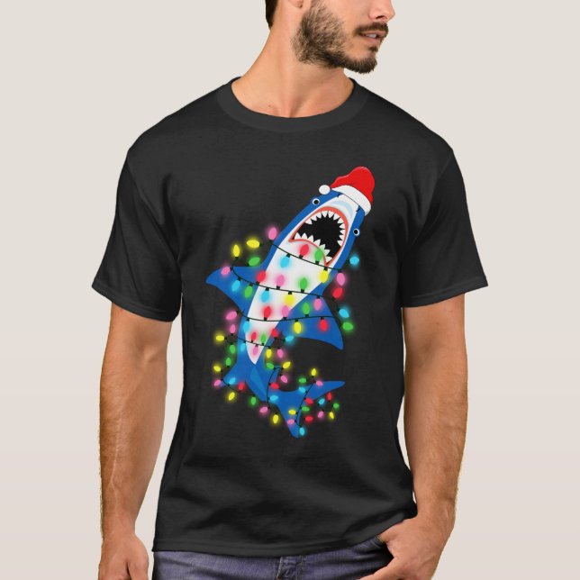 Jote Père Noël Shark Lights Noël Homme T-shirt (Devant)