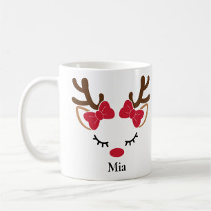 Jote Red Bows Girl Reindeer Christmas Mug