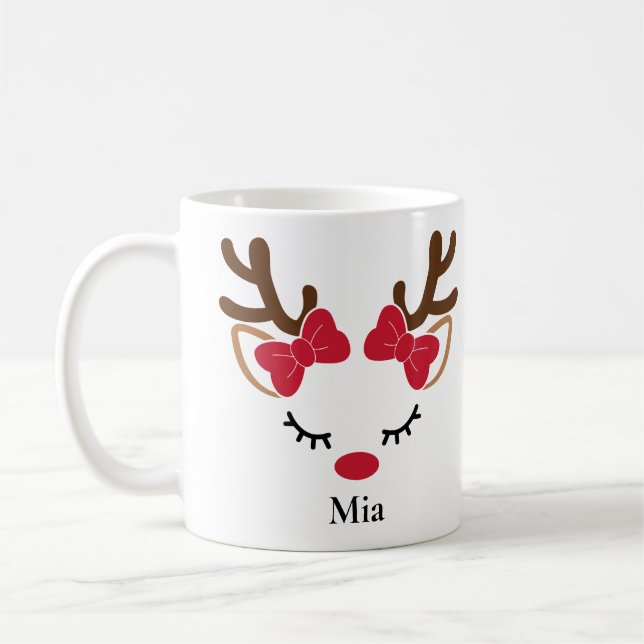 Jote Red Bows Girl Reindeer Christmas Mug (Gauche)