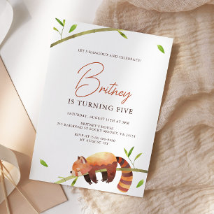 Jote Red Panda Anniversaire minimaliste Invitation