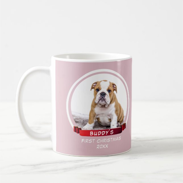 Jote rose chiot 1er Noël Chien Photo Mug (Gauche)