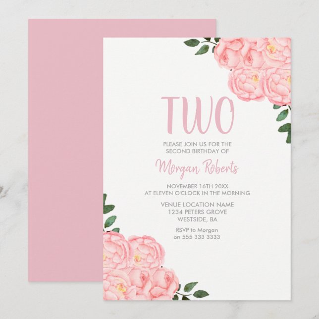 Jote Rose Girls 2e Invitation de fête d'anniversai (Devant / Derrière)