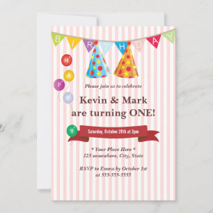 Jote Rose Twin Boys Invitations de fête d'annivers