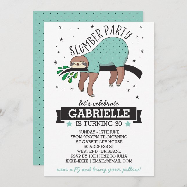 Jote Sloth Adult Stwood Party Invitation (Devant / Derrière)