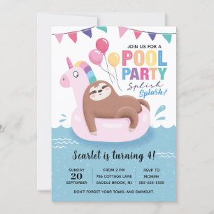 Jote Sloth Pool Party Anniversaire Invitation