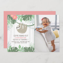 Jote Sloth Tropical Palm Feuilles Invitation d'ann