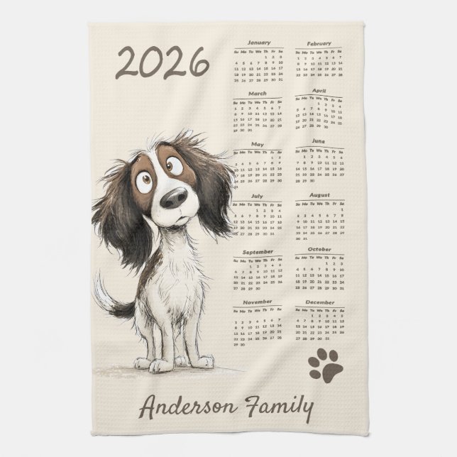 Jote Spaniel Chien 2026 Calendrier des serviettes  (Vertical)