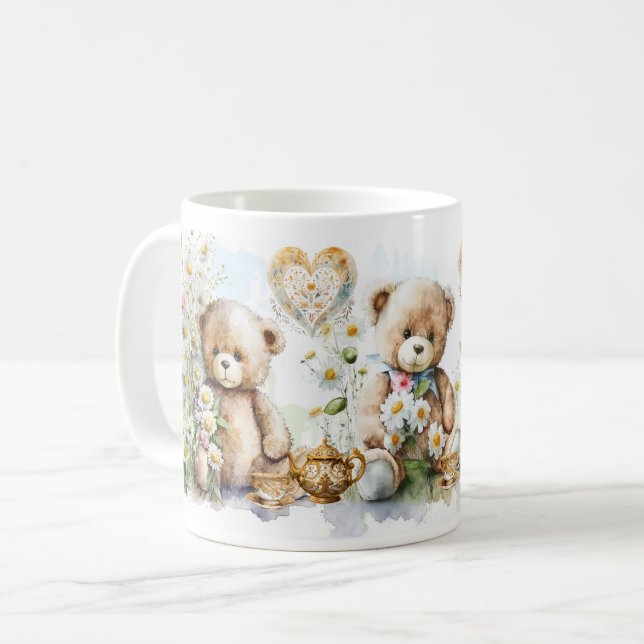 Jote Teddy Bear Tea Party Floral Mug (Devant gauche)