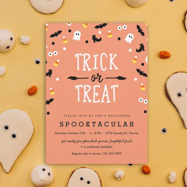 Jote Trick ou Treat Kids Halloween Invitations de  (Trick or Treat Halloween Spooktacular party invitation)