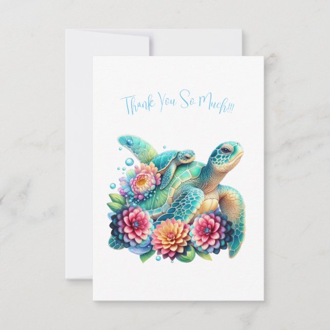 Jote Turquoise tortue florale Merci Carte de note (Devant)