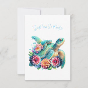Jote Turquoise tortue florale Merci Carte de note