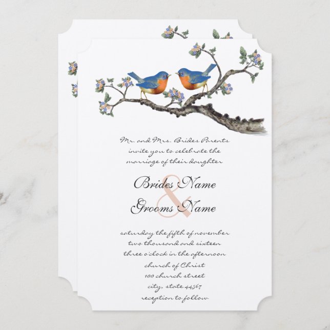 Jote Vintage Bluebirds Invitations de mariage (Devant / Derrière)
