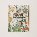 Jote Woodland Animaux Écriture Jigsaw Puzzle<br><div class="desc">Jigsaw puzzle avec la bénédiction de l'écriture "Le Seigneur vous bénit et vous garde" et de mignons animaux de bois aquarelle. Un cadeau chrétien pour un enfant pour toute occasion.</div>