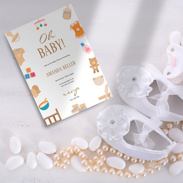 Jouant Oh Bébé ! Invitation de Baby shower d'icône (Créateur téléchargé)