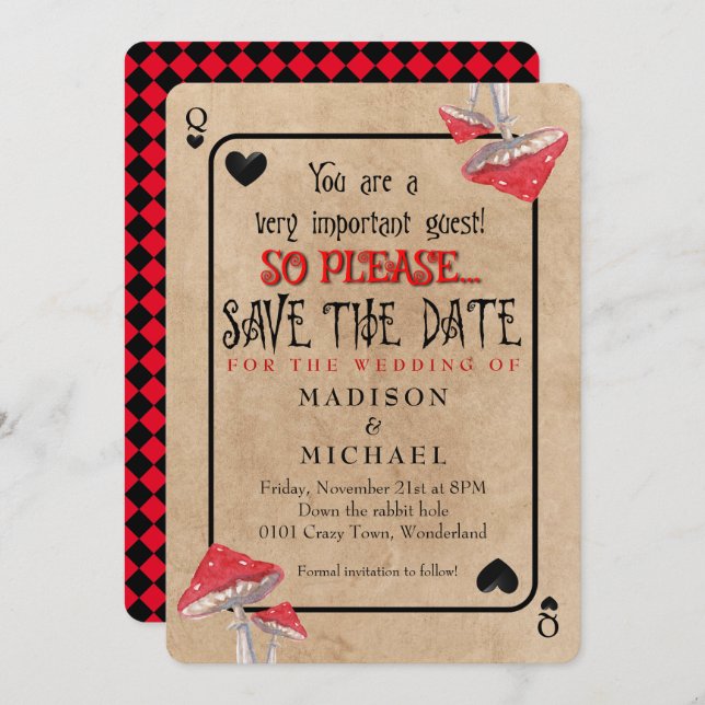 Jouer Carte Crazy Champhrooms Enregistrer La Date (Devant / Derrière)