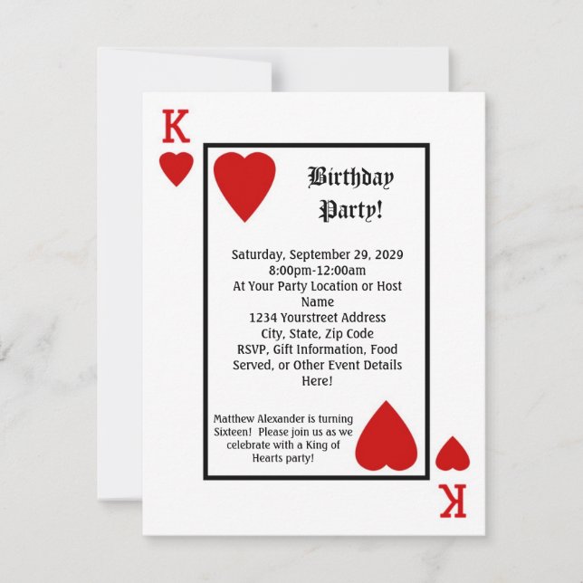 Jouer Carte King Hearts Anniversaire (Devant)