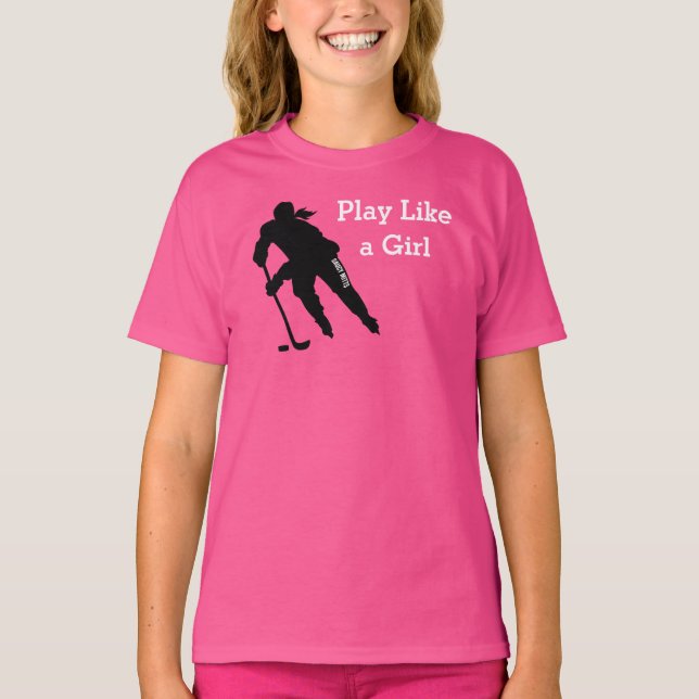 Jouer comme une fille Hockey T-shirt rose (Devant)