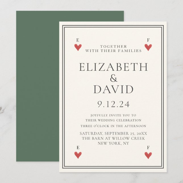 Jouer des cartes vintages coeurs Mariage simple (Devant / Derrière)