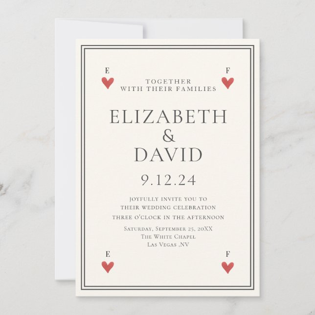 Jouer des cartes vintages coeurs Mariage simple (Devant)