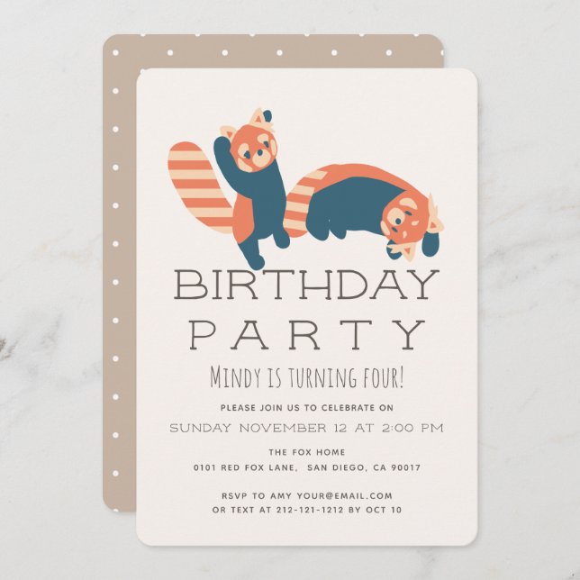 Jouer Red Pandas Anniversaire Fête Invitation (Devant / Derrière)