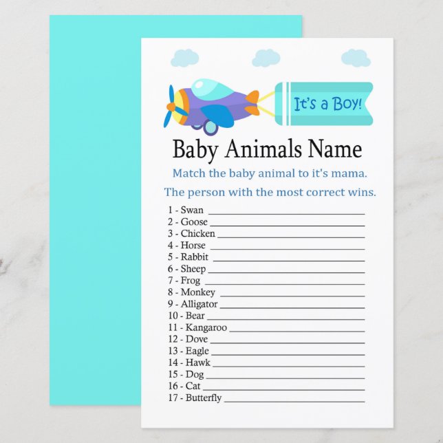 Jouet Aéronefs Bébé Animaux Nom Jeu (Devant / Derrière)