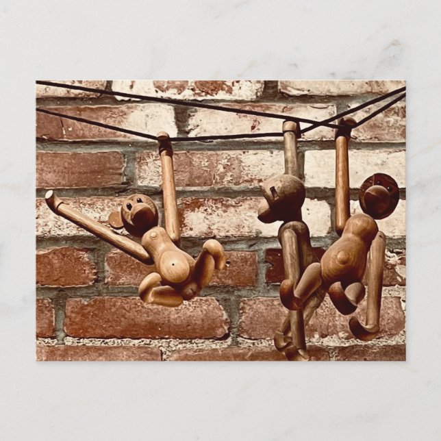 Jouet en bois à bascule Trois Singes Carte postale (Devant)