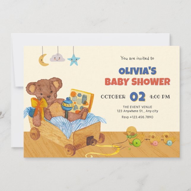 Jouets en bois baby shower Invitation (Devant)