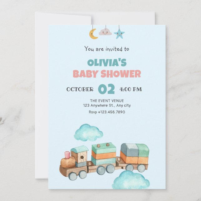 Jouets en bois baby shower Invitation (Devant)