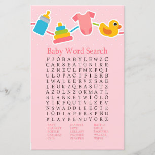 Jouets pour bébés roses Baby shower Word Recherche