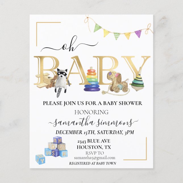 Jouets Vintages en bois baby shower (Devant)