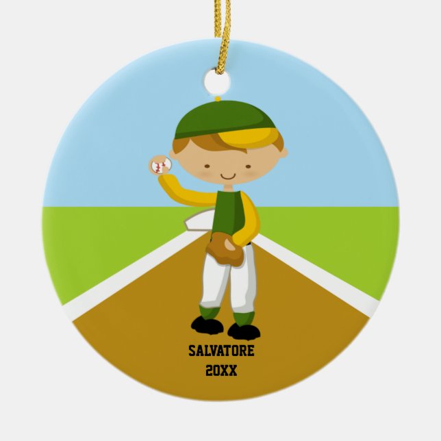 Joueur de baseball mignon en ornement vert et (Devant)