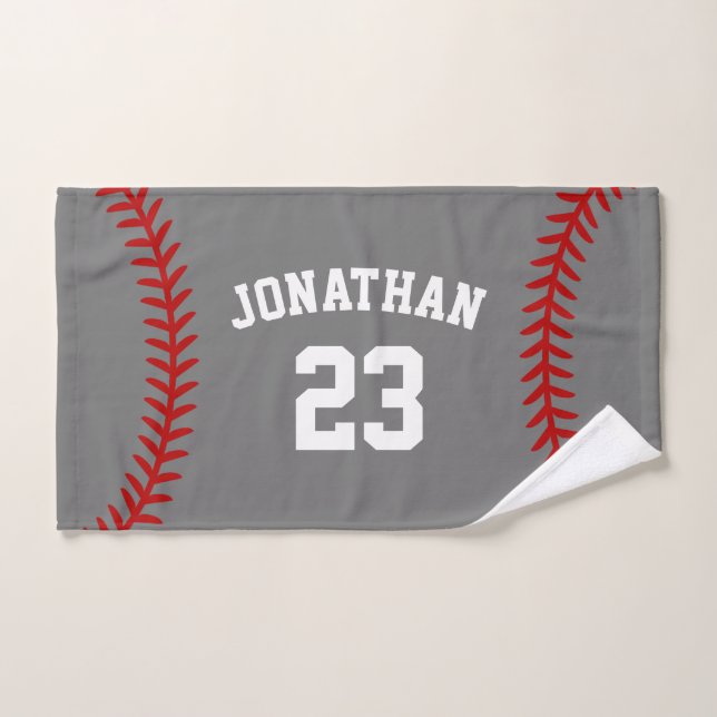 Joueur de baseball personnalisé nom gris (Serviette à main)