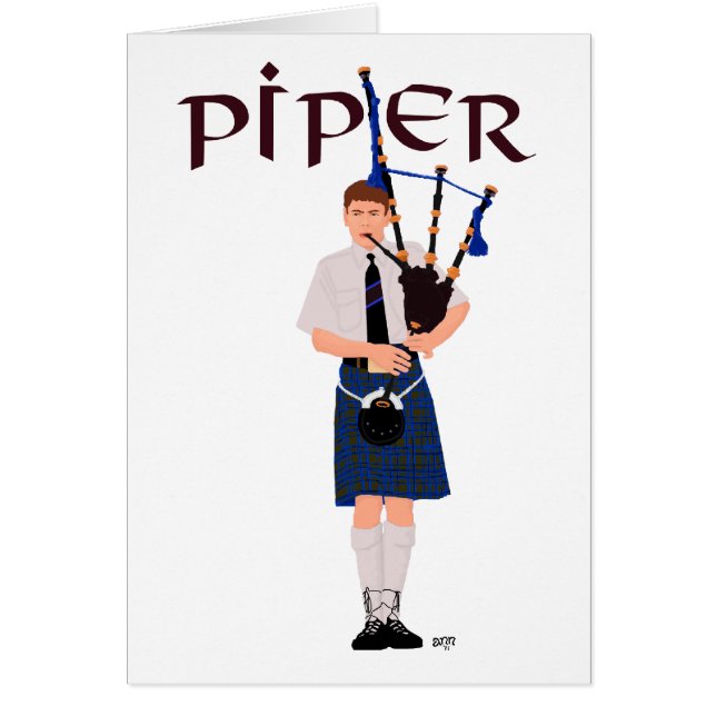 Joueur de cornemuse à carreaux bleus PIPER (Devant)