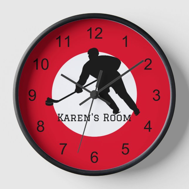 Joueur de hockey Silhouette Horloge murale en bois (Recto)