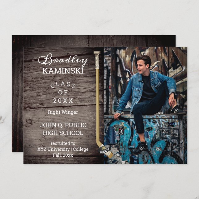 Joueur de hockey Sports Graduation Faire-part phot (Devant / Derrière)