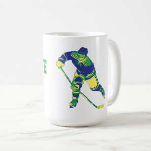 Joueur de hockey sur glace bleu et vert, Mug perso