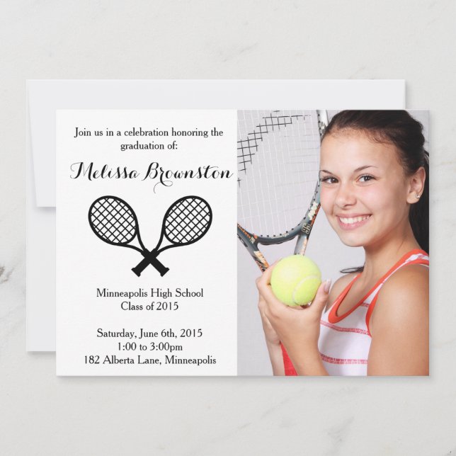 Joueur de tennis Graduation Party Photo Invitation (Devant)