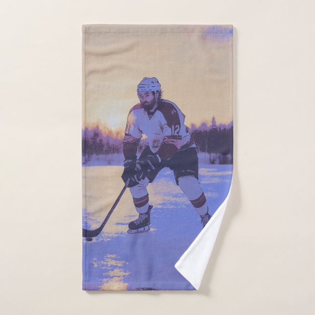 Joueur Hocky Ice au lever du soleil (Serviette à main)