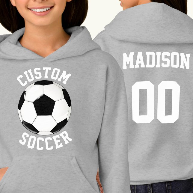 Joueur, joueur de football personnalisé, nombre et (Girls soccer team hoodie with custom soccer team name, player name and jersey number.)