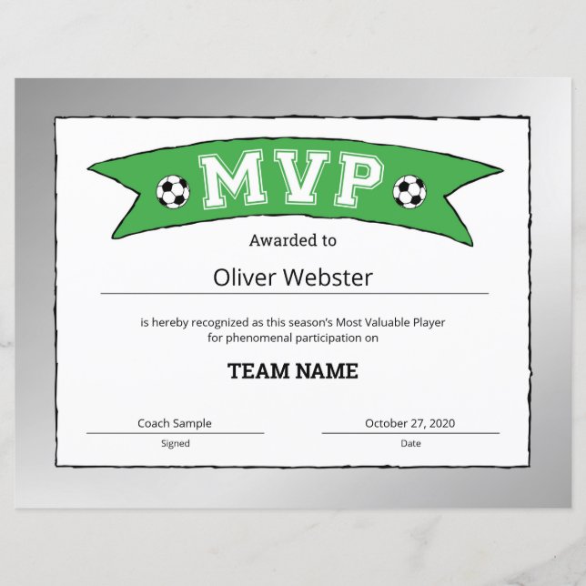 Joueur MVP - Certificats MVP - Certificat de Footb (Devant)