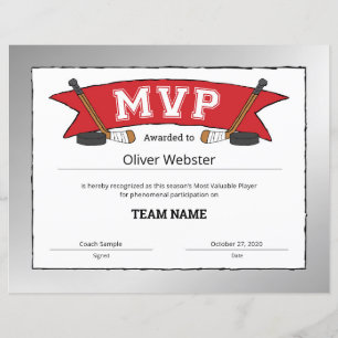 Joueur MVP - Certificats MVP - Certificat de hocke