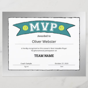 Joueur MVP - Certificats MVP - Certificat de tenni