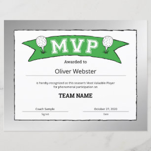 Joueur MVP - Certificats MVP - Certificats de golf